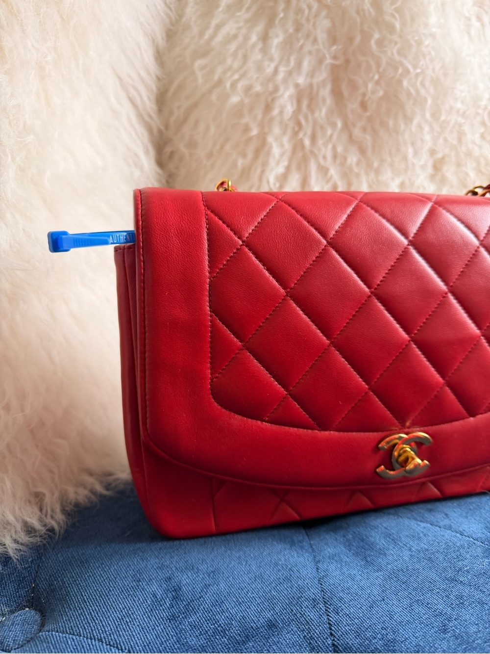 CHANEL Diana 25 Chain Shoulder Bag Lamb Skin Red CC - Picture 4 of 8